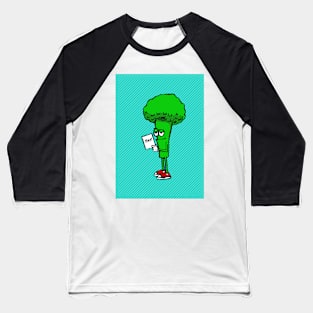 YAY! BROCCOLI BOY Against Blue Diagonal Stripe Background Baseball T-Shirt